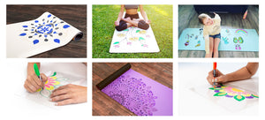 colourful yoga mats with drawings on them
