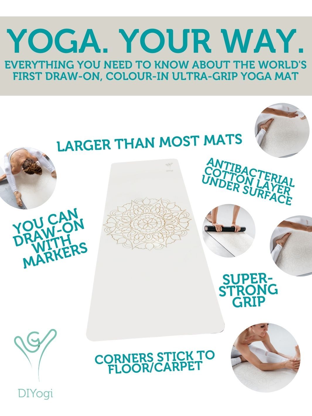 DIYogi™ ART YOGA MAT WHITE MANDALA – - Main Image